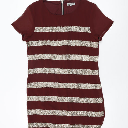 Alice & You Womens Red Striped Polyester Shift Size 10 Round Neck Zip