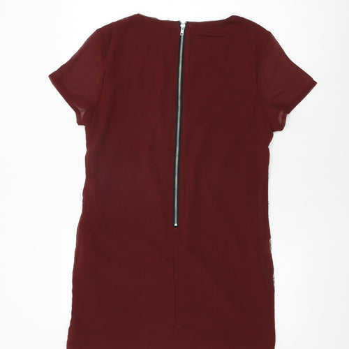 Alice & You Womens Red Striped Polyester Shift Size 10 Round Neck Zip