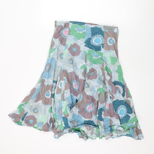 White Stuff Womens Blue Floral Cotton Swing Skirt Size 10 Zip