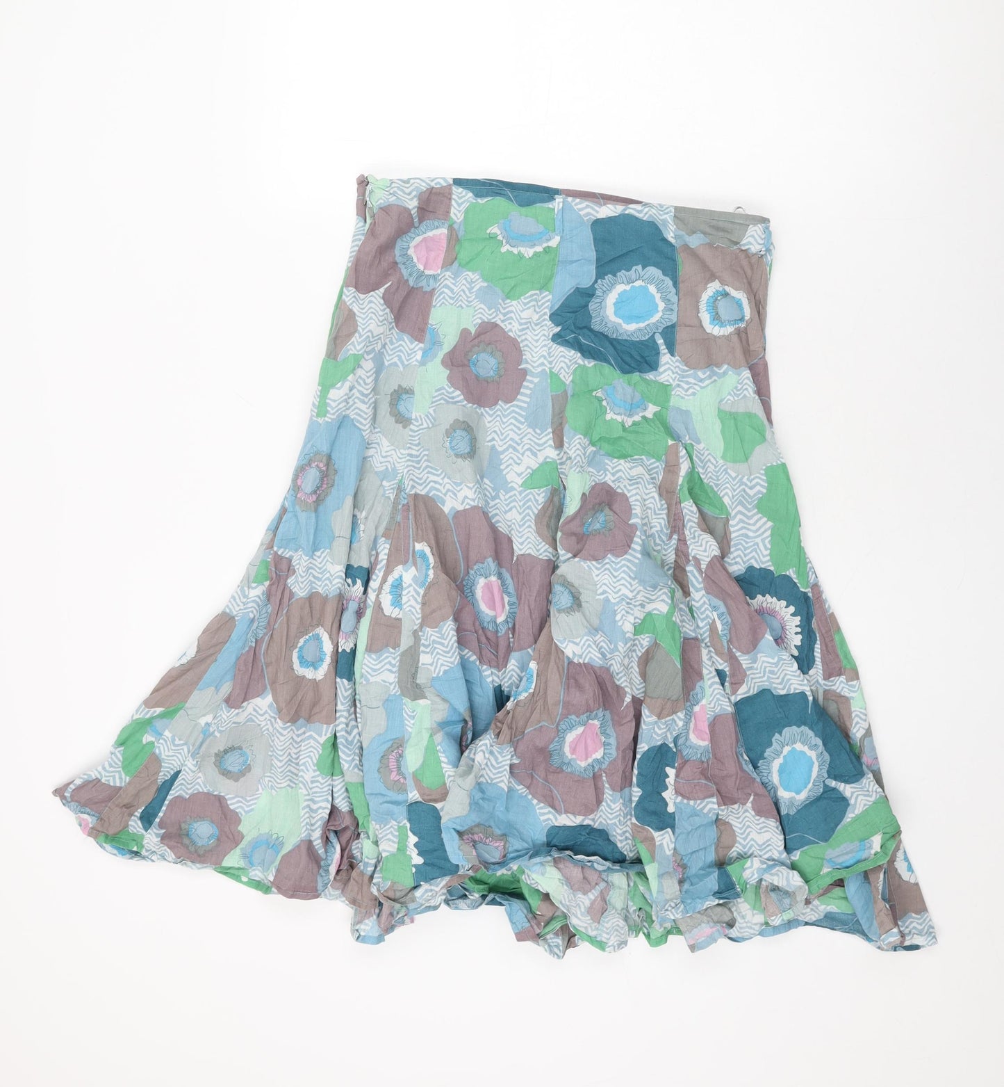 White Stuff Womens Blue Floral Cotton Swing Skirt Size 10 Zip