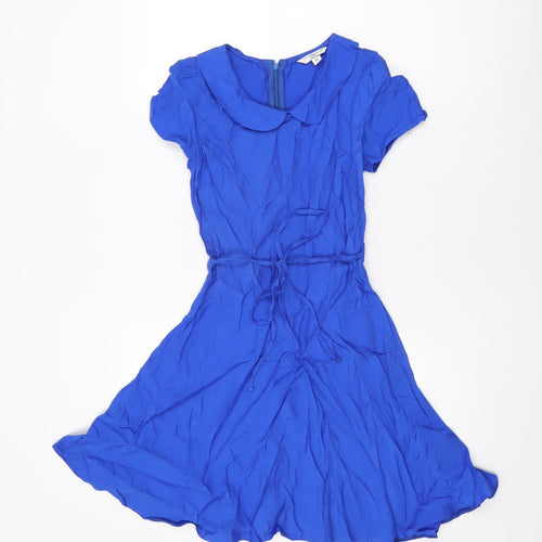 New Look Womens Blue Viscose Skater Dress Size 6 Collared Zip