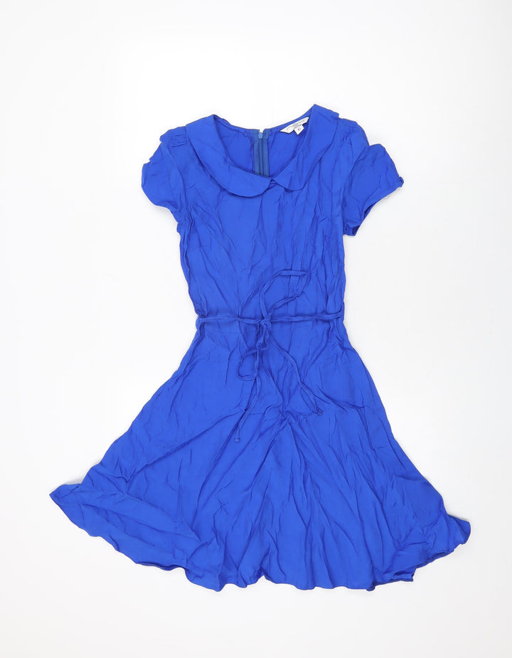 New Look Womens Blue Viscose Skater Dress Size 6 Collared Zip