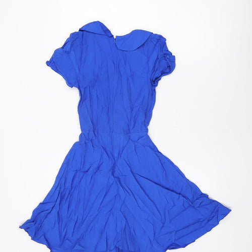 New Look Womens Blue Viscose Skater Dress Size 6 Collared Zip