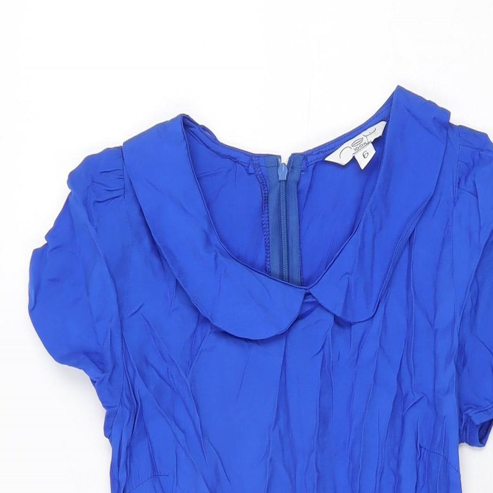 New Look Womens Blue Viscose Skater Dress Size 6 Collared Zip