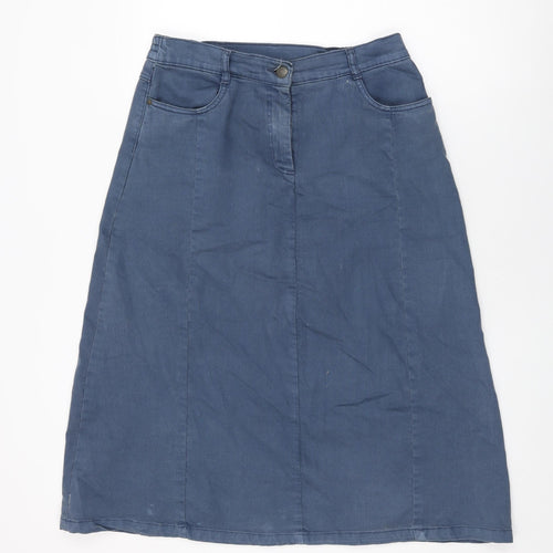 Cotton Traders Womens Blue Cotton Swing Skirt Size 14 Zip