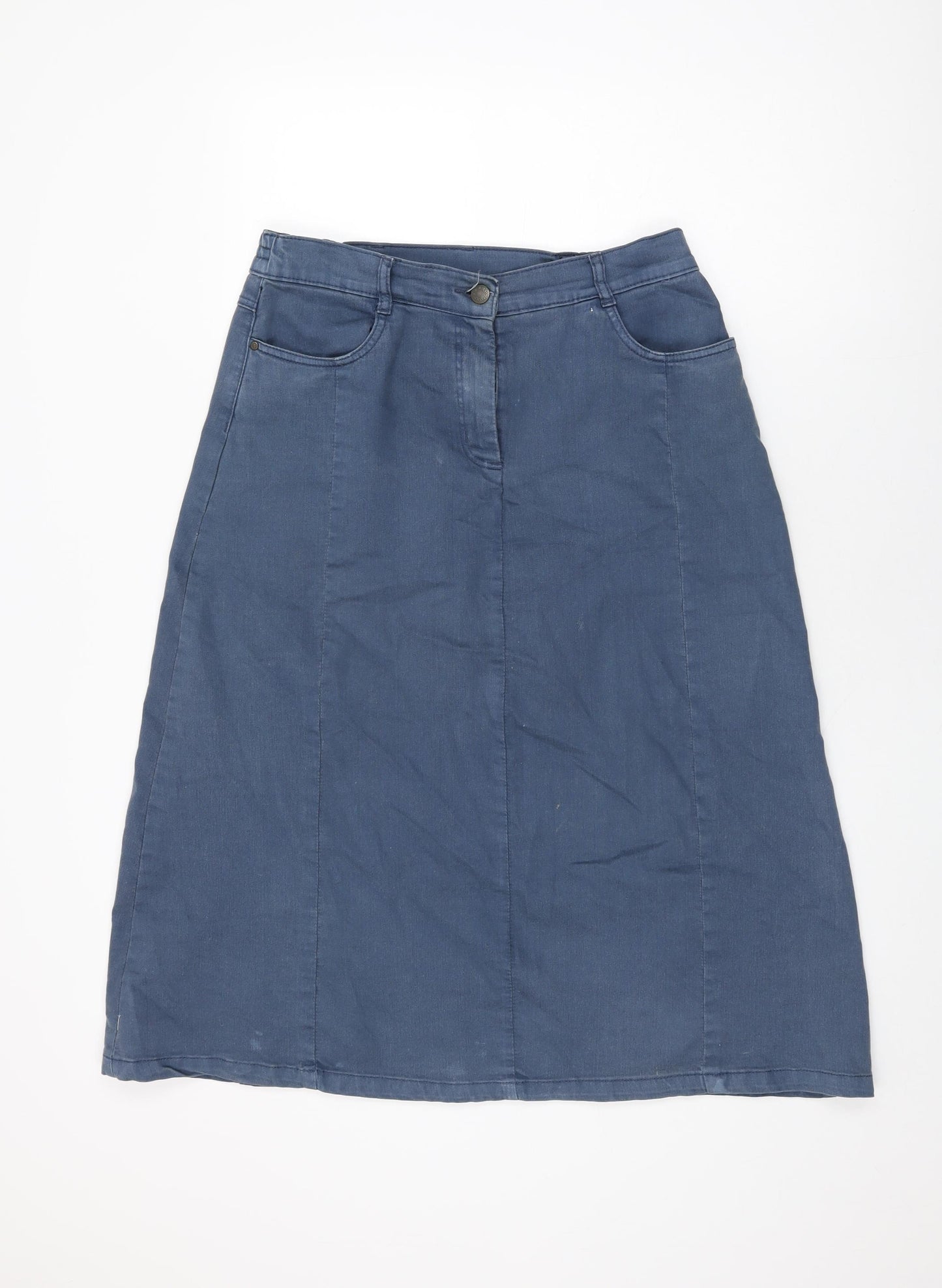 Cotton Traders Womens Blue Cotton Swing Skirt Size 14 Zip