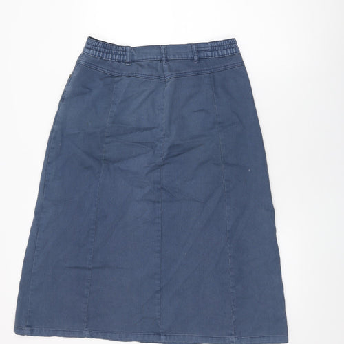 Cotton Traders Womens Blue Cotton Swing Skirt Size 14 Zip