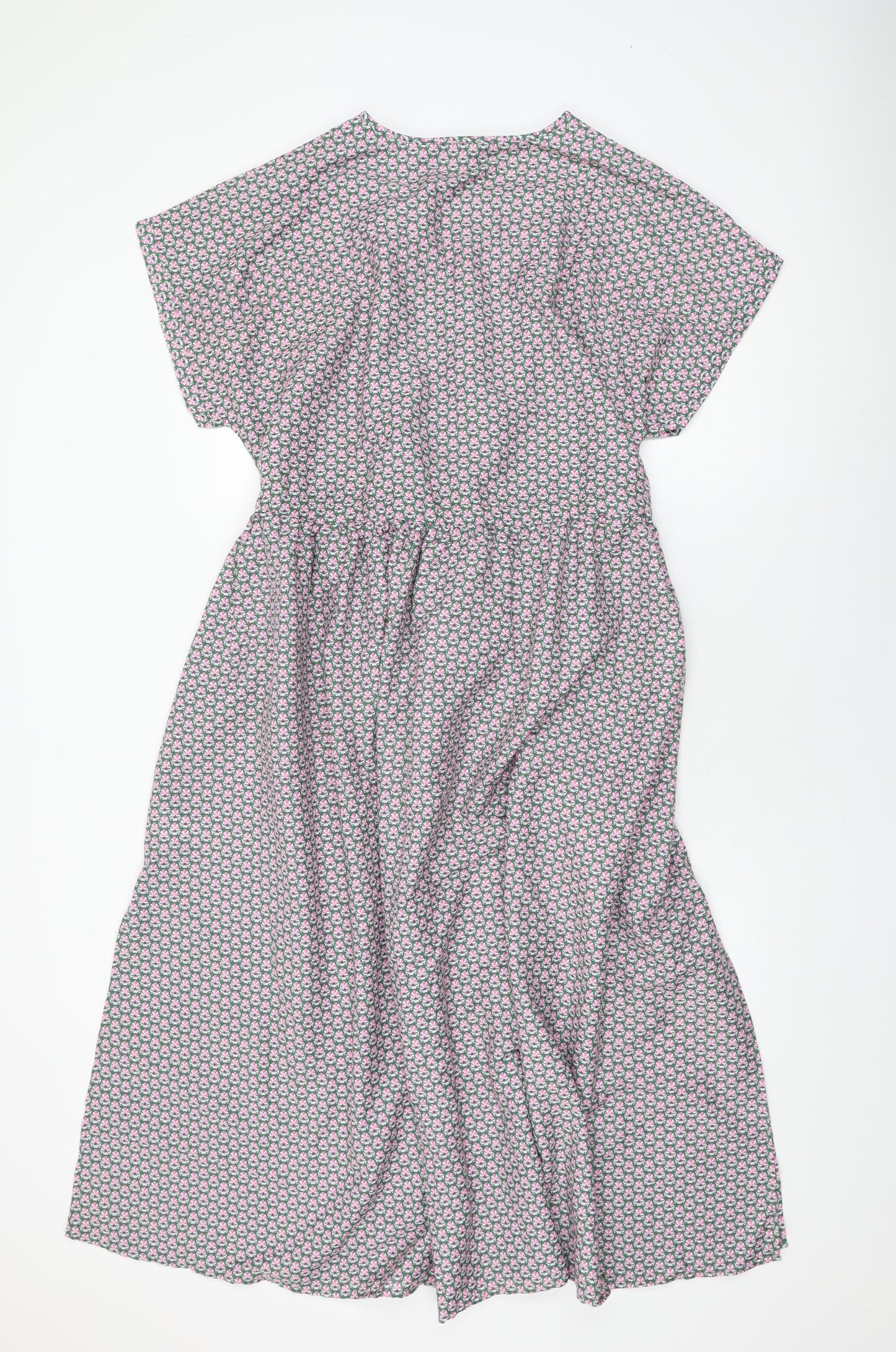 Joules Womens Green Floral Polyester A-Line Size L V-Neck Drawstring