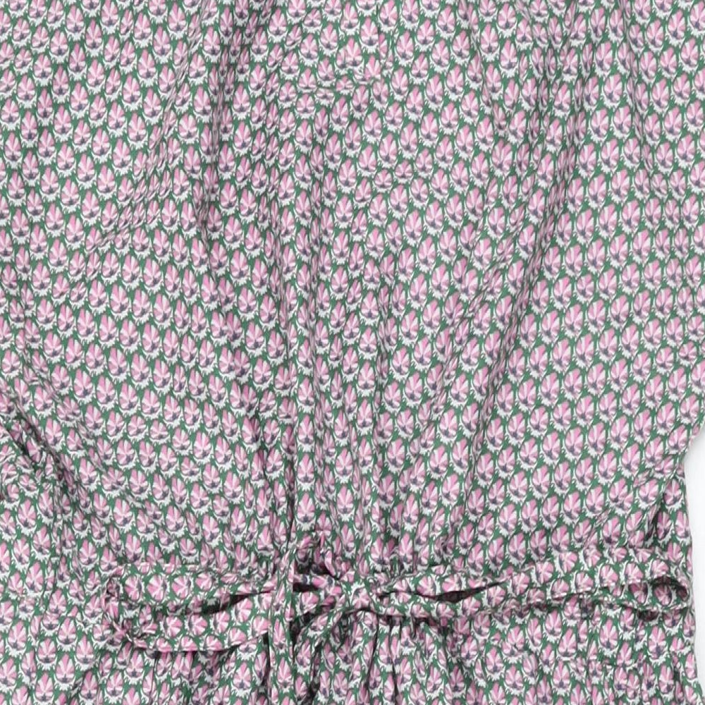 Joules Womens Green Floral Polyester A-Line Size L V-Neck Drawstring