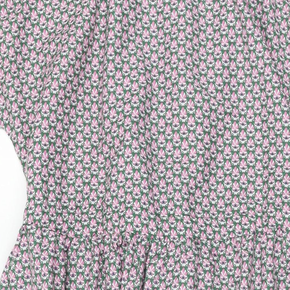 Joules Womens Green Floral Polyester A-Line Size L V-Neck Drawstring
