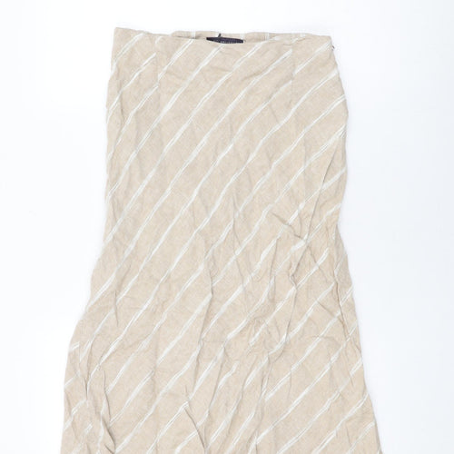 Marks and Spencer Womens Beige Striped Linen Flare Skirt Size 10 Zip