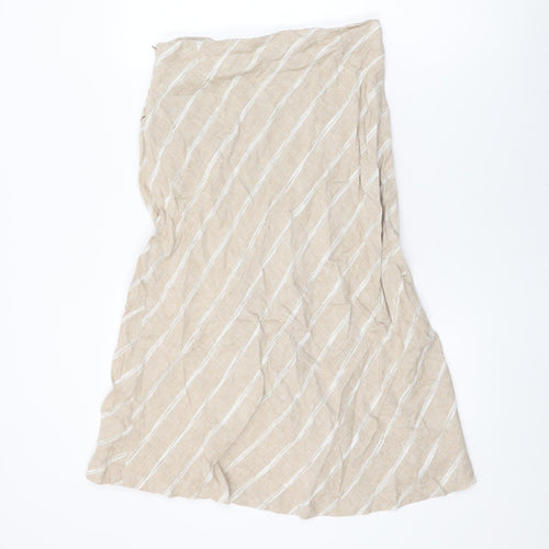 Marks and Spencer Womens Beige Striped Linen Flare Skirt Size 10 Zip