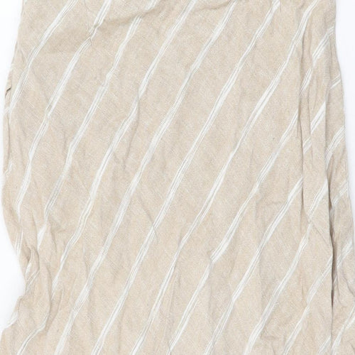 Marks and Spencer Womens Beige Striped Linen Flare Skirt Size 10 Zip