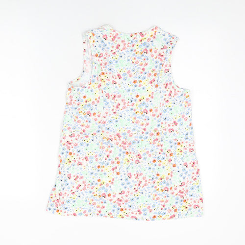 M&Co Womens White Floral Cotton Basic T-Shirt Size 12 V-Neck