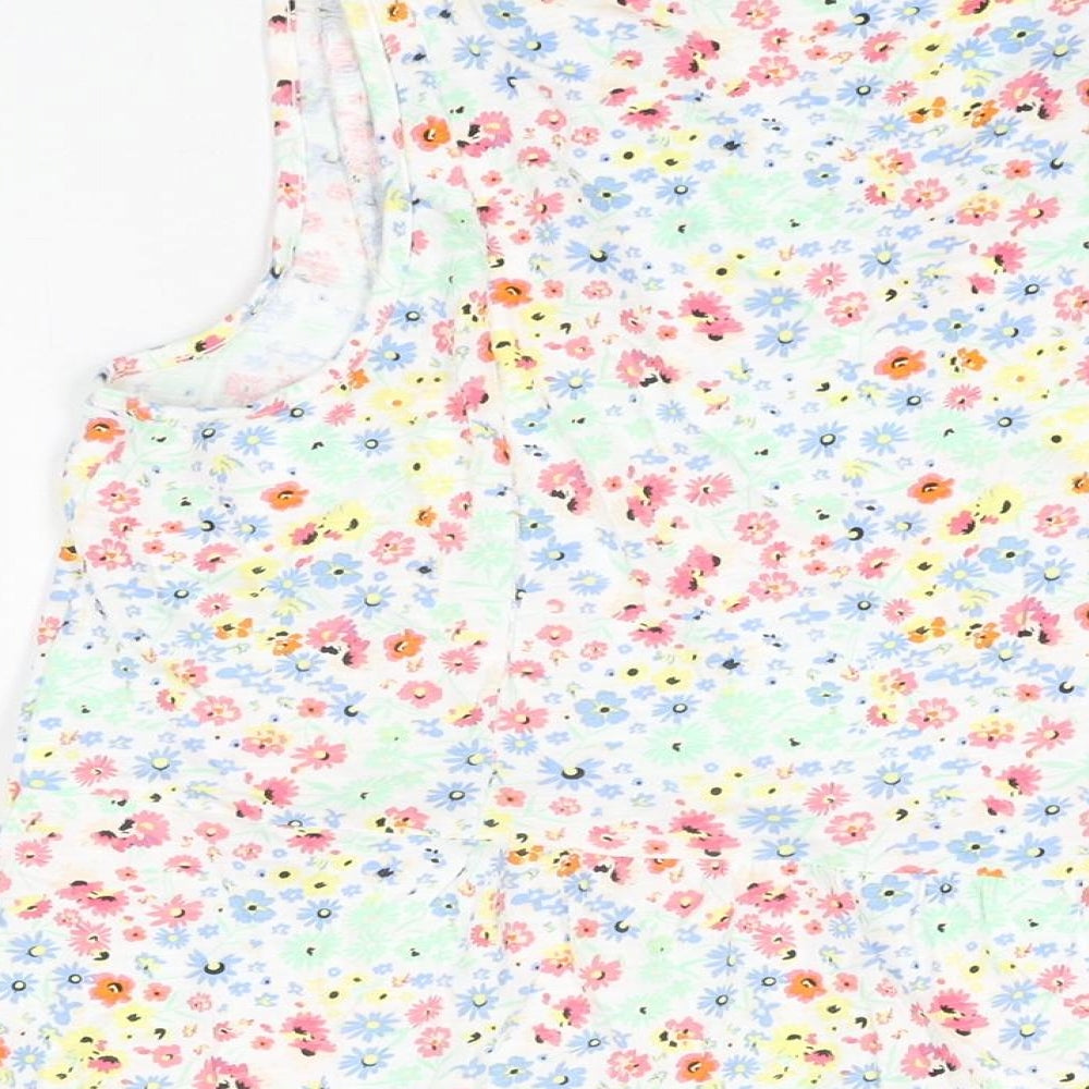 M&Co Womens White Floral Cotton Basic T-Shirt Size 12 V-Neck