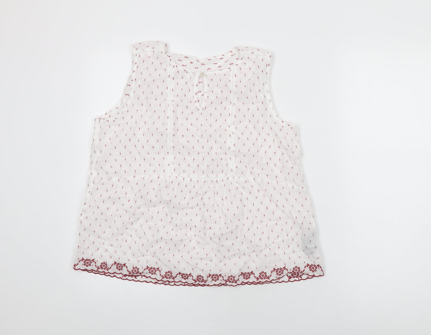 M&Co Womens White Geometric Cotton Basic T-Shirt Size 12 Round Neck