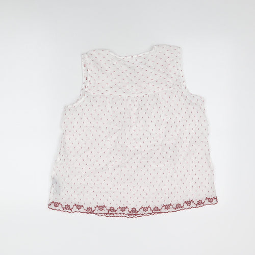 M&Co Womens White Geometric Cotton Basic T-Shirt Size 12 Round Neck