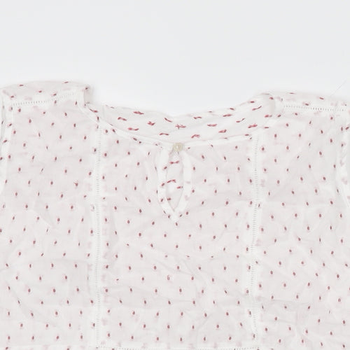M&Co Womens White Geometric Cotton Basic T-Shirt Size 12 Round Neck