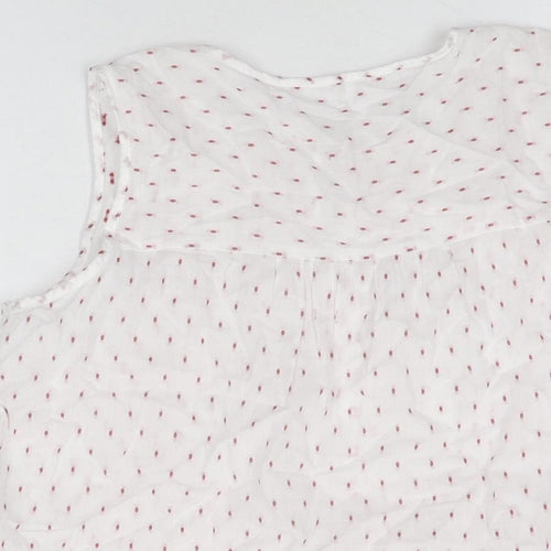 M&Co Womens White Geometric Cotton Basic T-Shirt Size 12 Round Neck