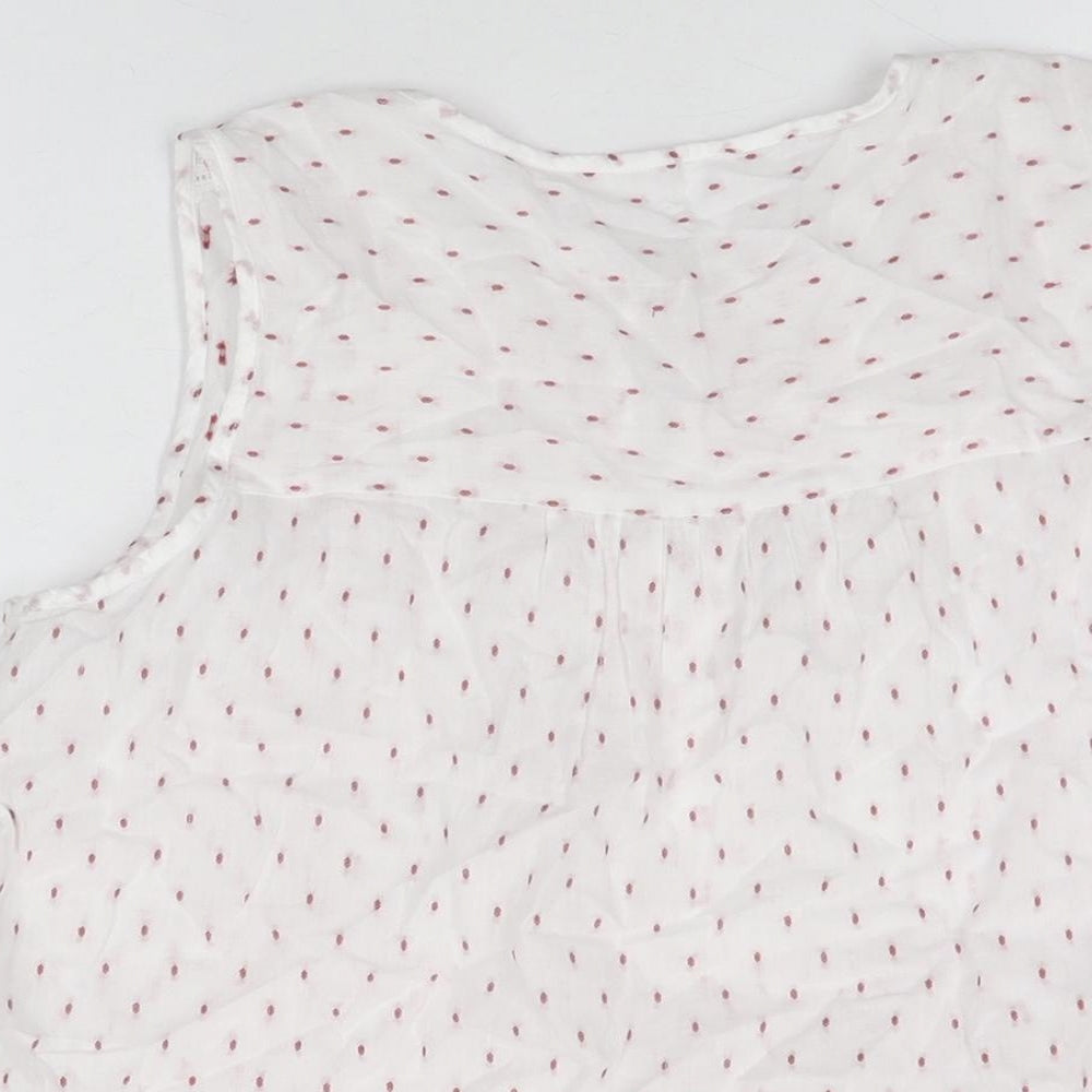 M&Co Womens White Geometric Cotton Basic T-Shirt Size 12 Round Neck