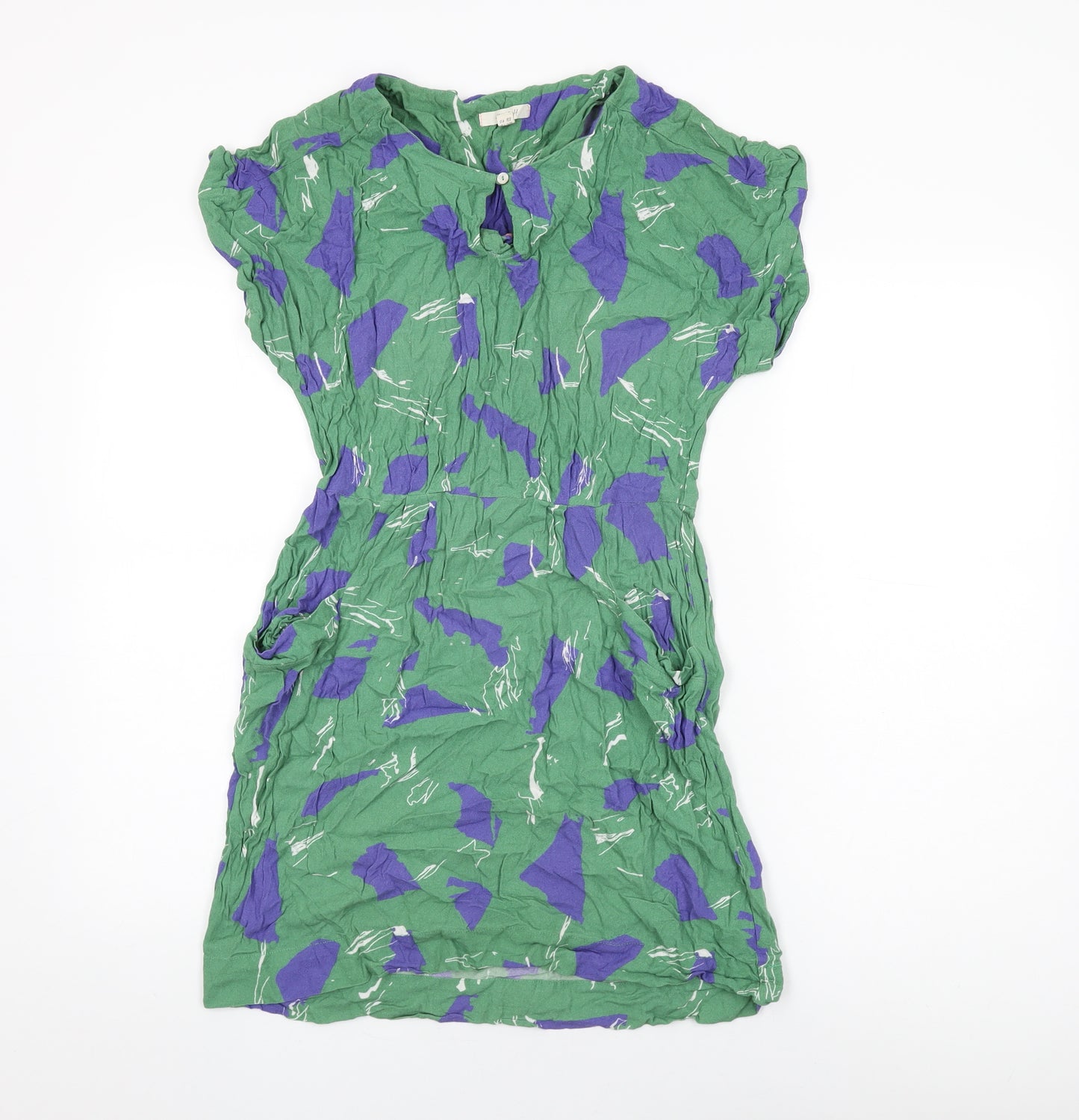 White Stuff Womens Green Geometric Viscose Shift Size 12 Round Neck Button