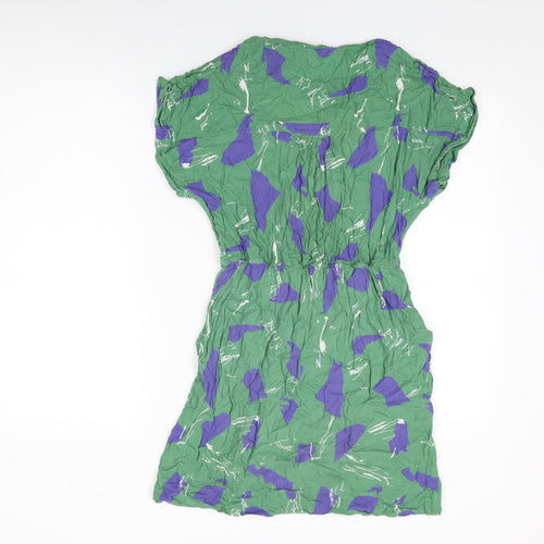 White Stuff Womens Green Geometric Viscose Shift Size 12 Round Neck Button