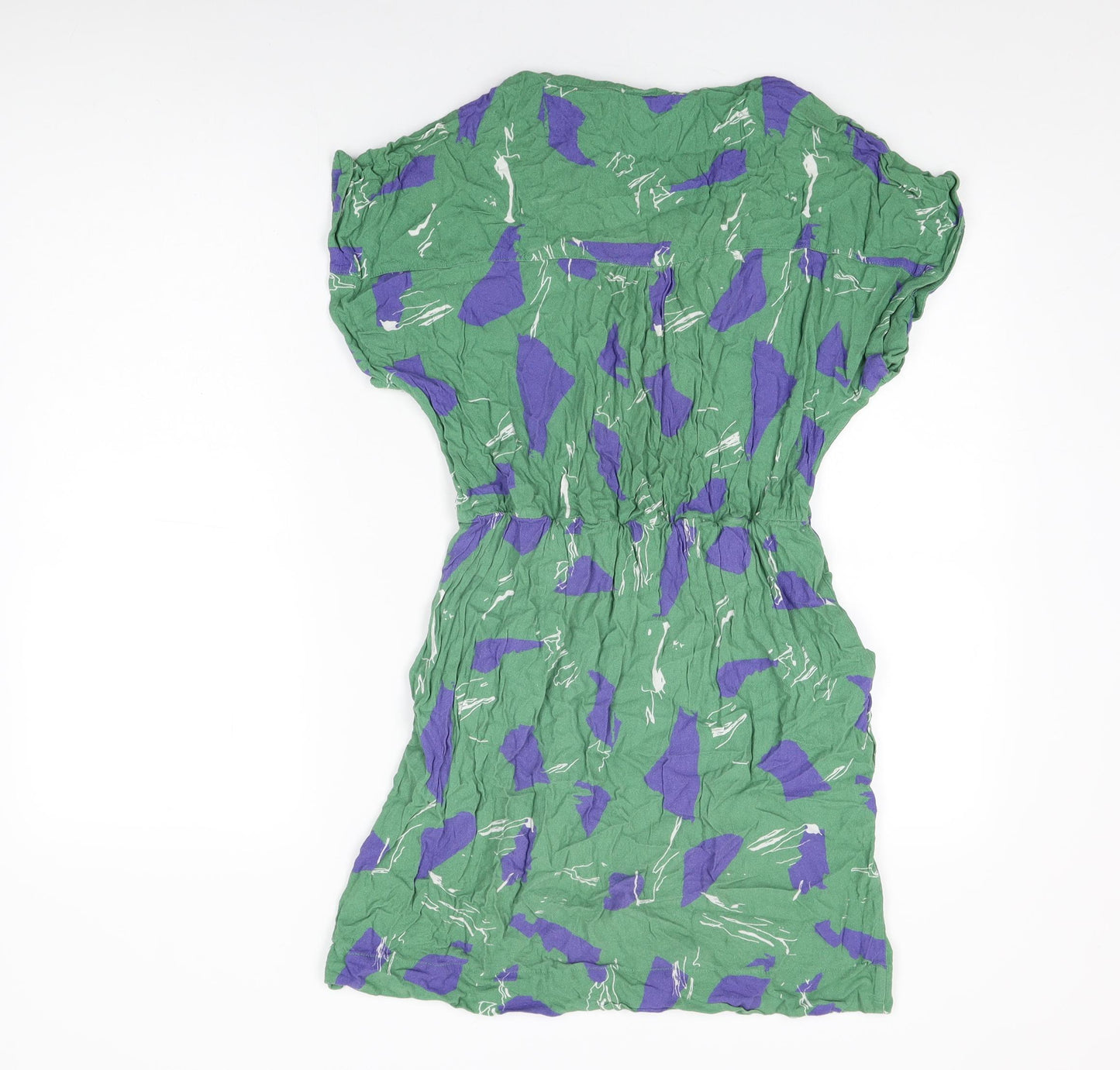 White Stuff Womens Green Geometric Viscose Shift Size 12 Round Neck Button