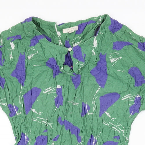 White Stuff Womens Green Geometric Viscose Shift Size 12 Round Neck Button