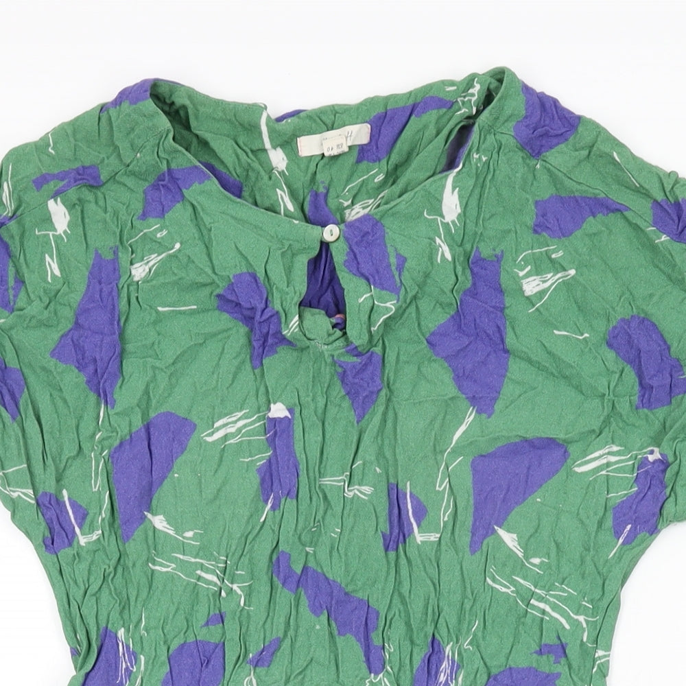 White Stuff Womens Green Geometric Viscose Shift Size 12 Round Neck Button