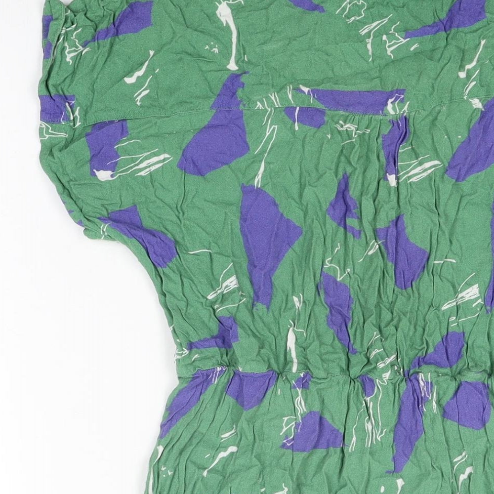 White Stuff Womens Green Geometric Viscose Shift Size 12 Round Neck Button