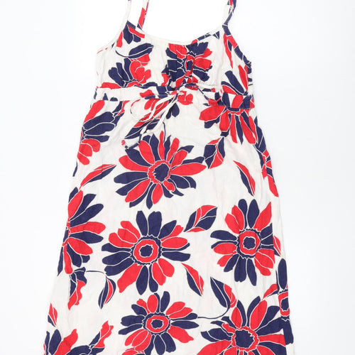 Marks and Spencer Womens White Floral Linen Shift Size 10 Scoop Neck Drawstring