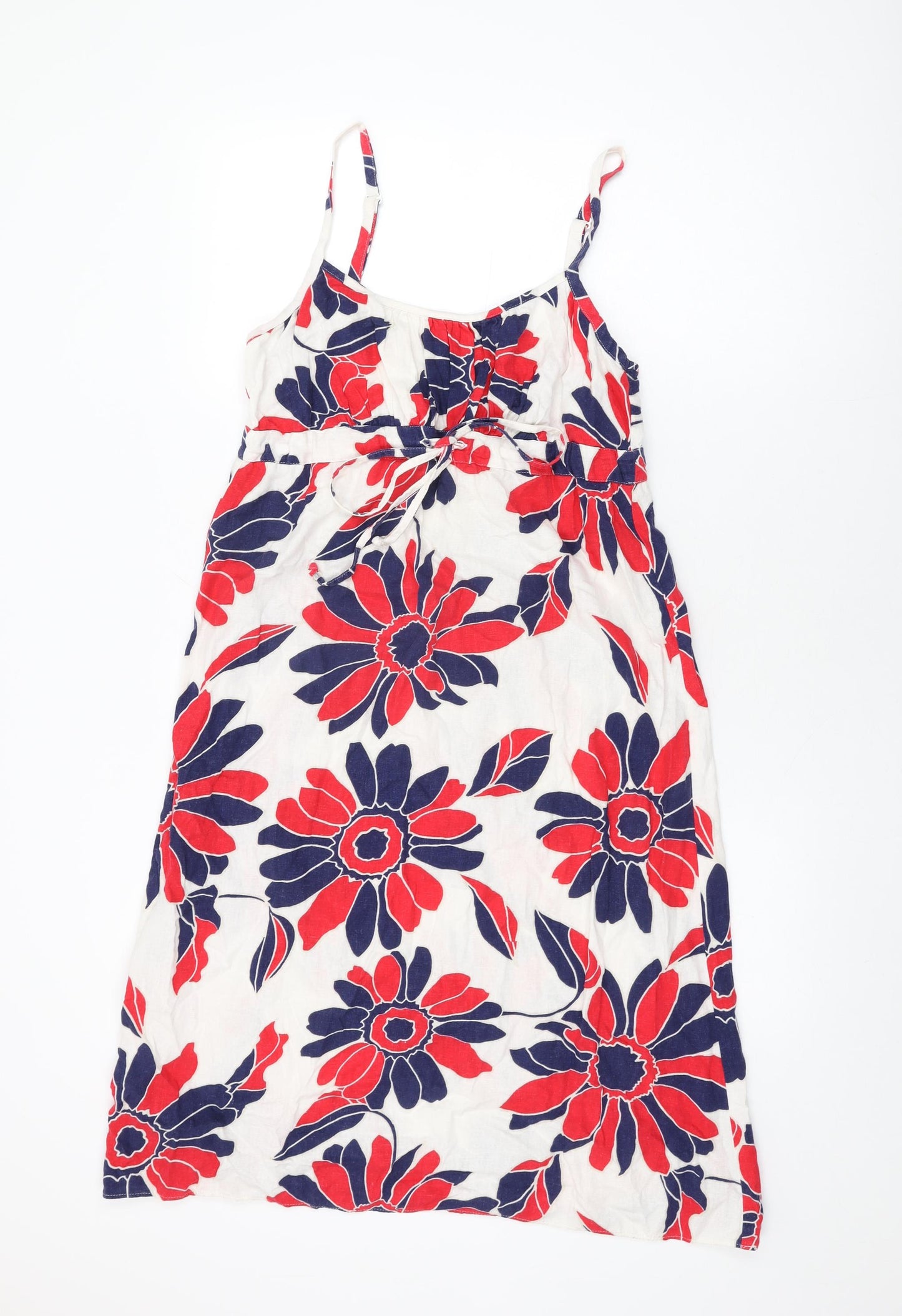 Marks and Spencer Womens White Floral Linen Shift Size 10 Scoop Neck Drawstring