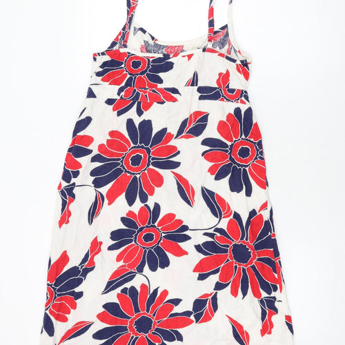 Marks and Spencer Womens White Floral Linen Shift Size 10 Scoop Neck Drawstring