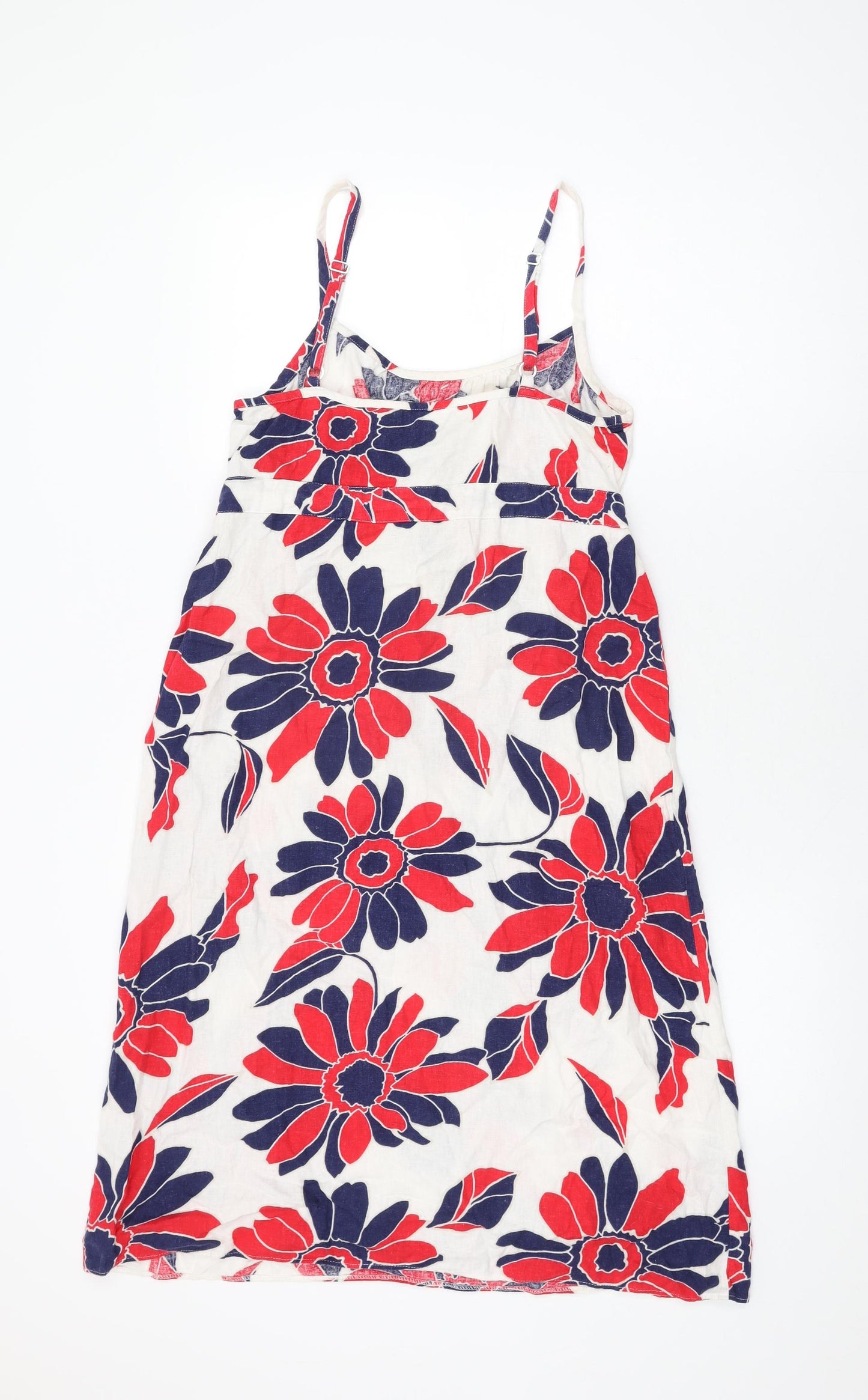 Marks and Spencer Womens White Floral Linen Shift Size 10 Scoop Neck Drawstring