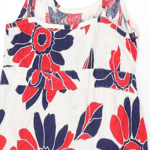 Marks and Spencer Womens White Floral Linen Shift Size 10 Scoop Neck Drawstring