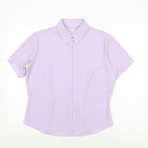 Marks and Spencer Womens Purple Polyester Basic Button-Up Size 14 Collared