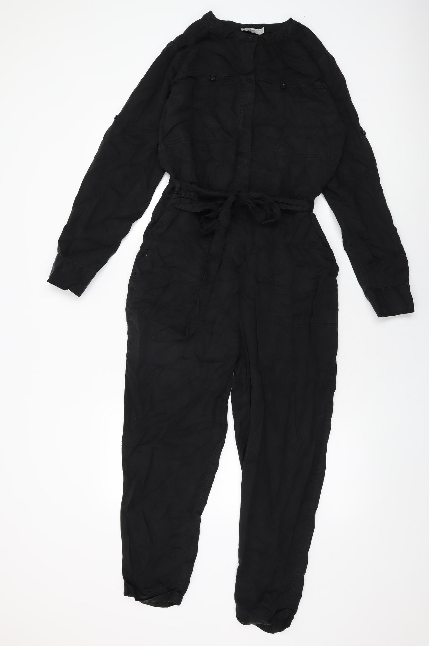 Fat Face Womens Black Viscose Jumpsuit One-Piece Size 10 L26 in Button