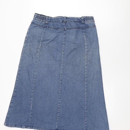 Cotton Traders Womens Blue Cotton Swing Skirt Size 10 Zip