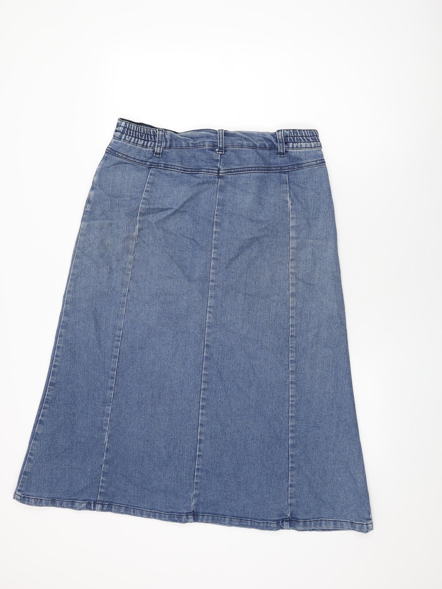 Cotton Traders Womens Blue Cotton Swing Skirt Size 10 Zip