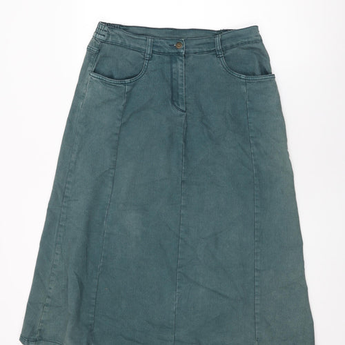 Cotton Traders Womens Green Cotton Swing Skirt Size 14 Zip