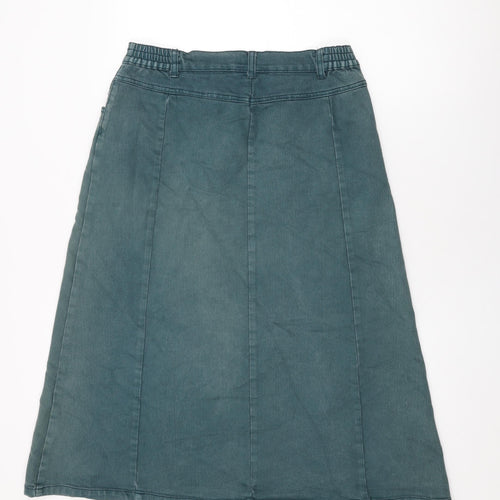 Cotton Traders Womens Green Cotton Swing Skirt Size 14 Zip