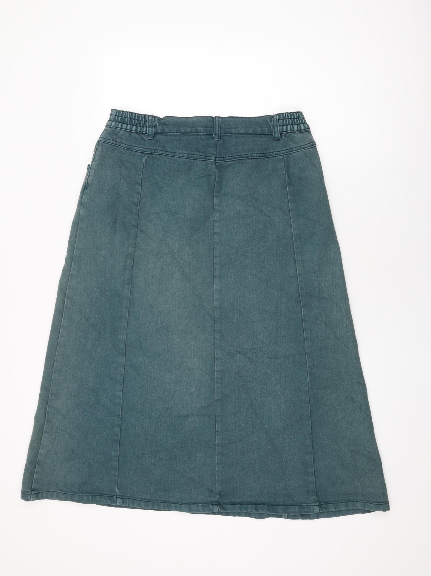 Cotton Traders Womens Green Cotton Swing Skirt Size 14 Zip