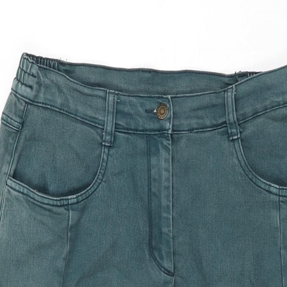 Cotton Traders Womens Green Cotton Swing Skirt Size 14 Zip