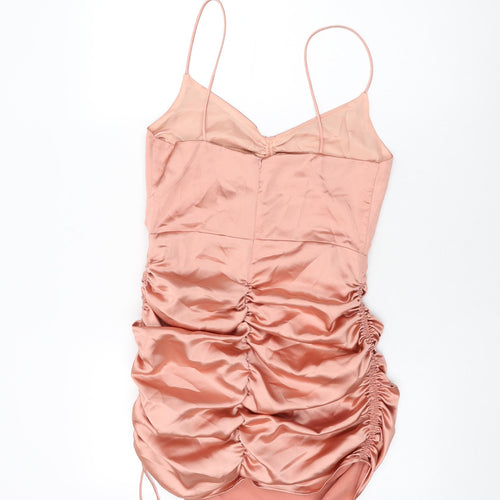 Zara Womens Pink Polyester Mini Size M V-Neck Zip