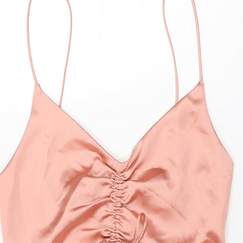 Zara Womens Pink Polyester Mini Size M V-Neck Zip