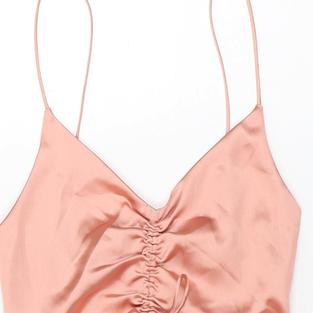 Zara Womens Pink Polyester Mini Size M V-Neck Zip