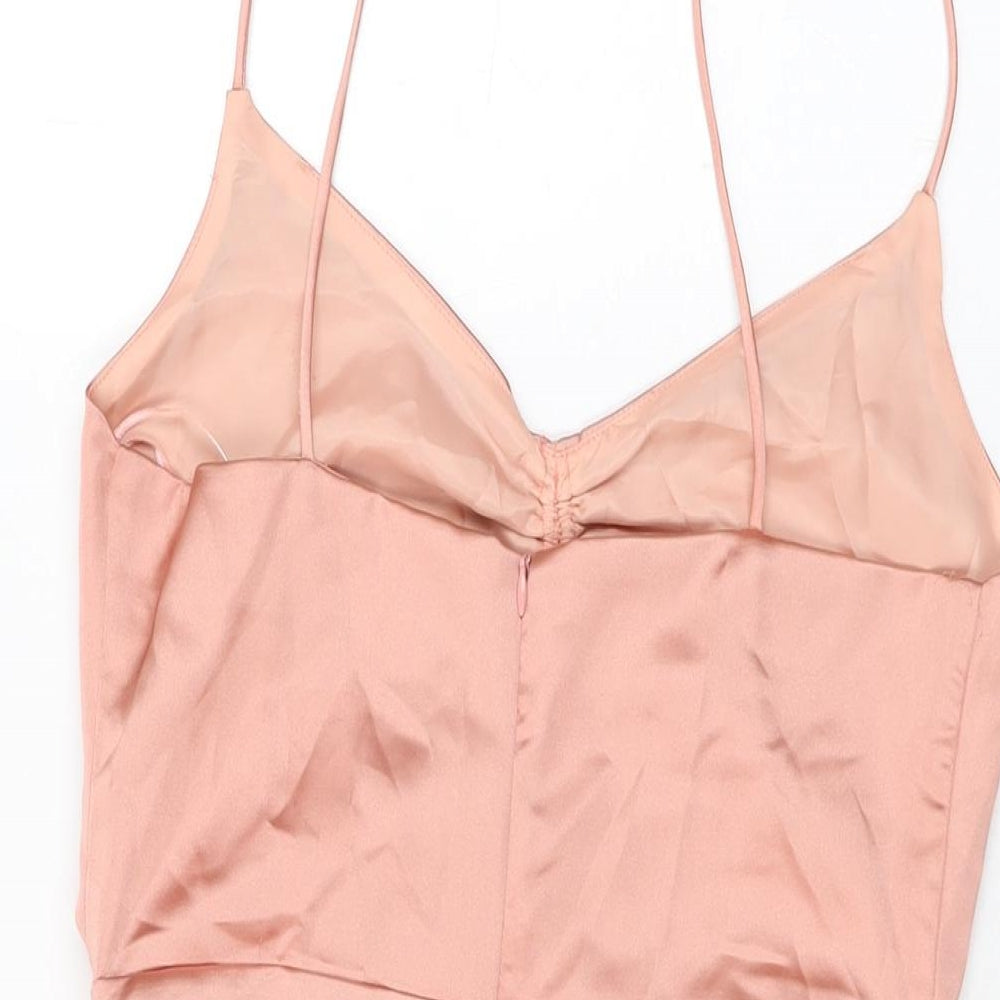 Zara Womens Pink Polyester Mini Size M V-Neck Zip