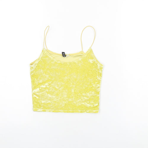 H&M Womens Yellow Polyester Cropped T-Shirt Size XS Round Neck