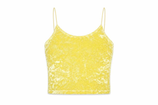 Front view of H&M women’s yellow polyester cropped t-shirt, size XS, round neck