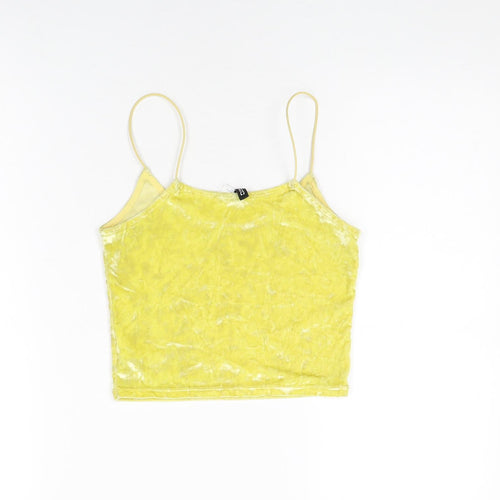 H&M Womens Yellow Polyester Cropped T-Shirt Size XS Round Neck